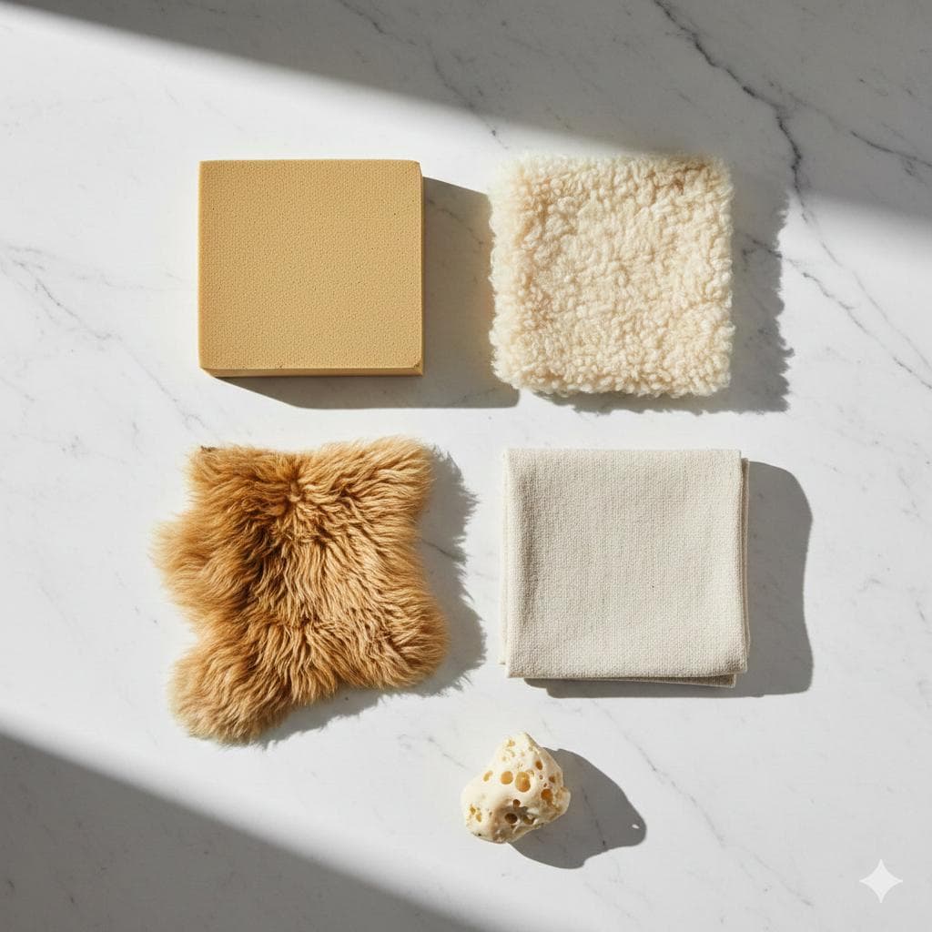 Dog bed foam filling and fabric materials arranged for comparison